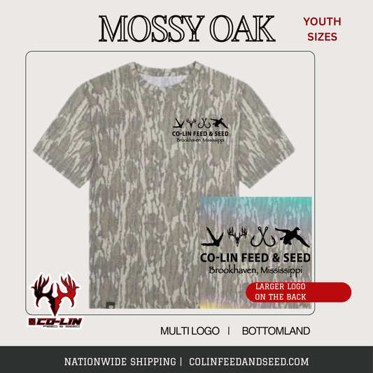 Youth Mossy Oak Bottomland Tee - Co-Lin Multi-Logo | Co-Lin Feed & Seed