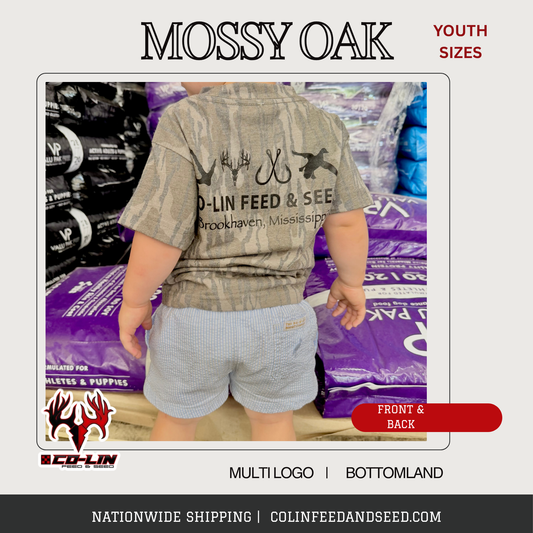 Youth Mossy Oak Bottomland Tee - Co-Lin Multi-Logo | Co-Lin Feed & Seed